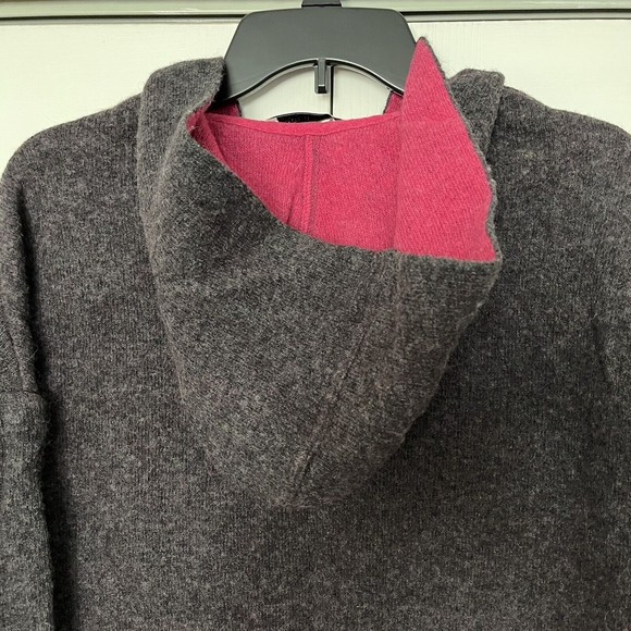 Chiaramente Open Front Hooded Gray/Pink Cardigan Wool Blend Made in Italy Sz M - Picture 3 of 7
